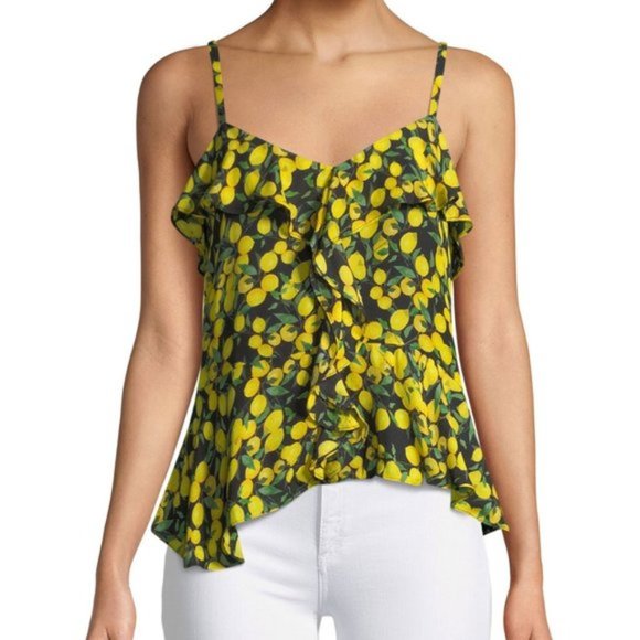PARKER Silk Blend Lemon Print Ruffle Tank Top - Picture 2 of 9